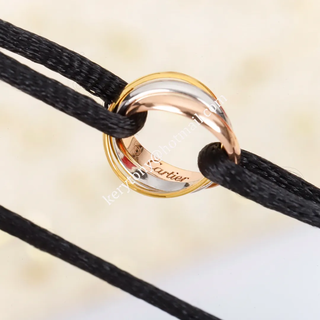 Unique Style Cartier Trinity Black Rope Bracelet White Gold/Yellow God/Rose Gold B6016700 Fake