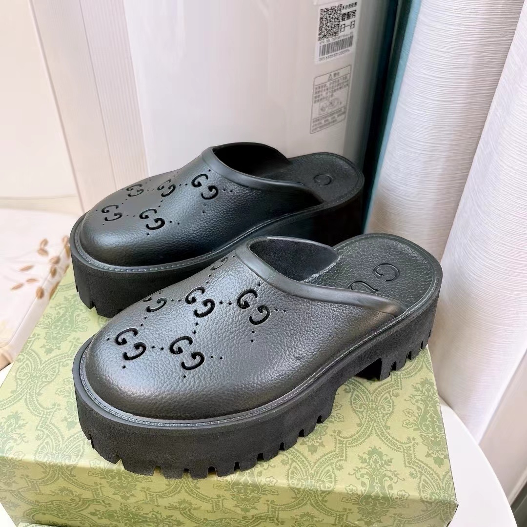 Gucci Shoes Hollow Double G Rubber Thick Slide Sandal (Replica)