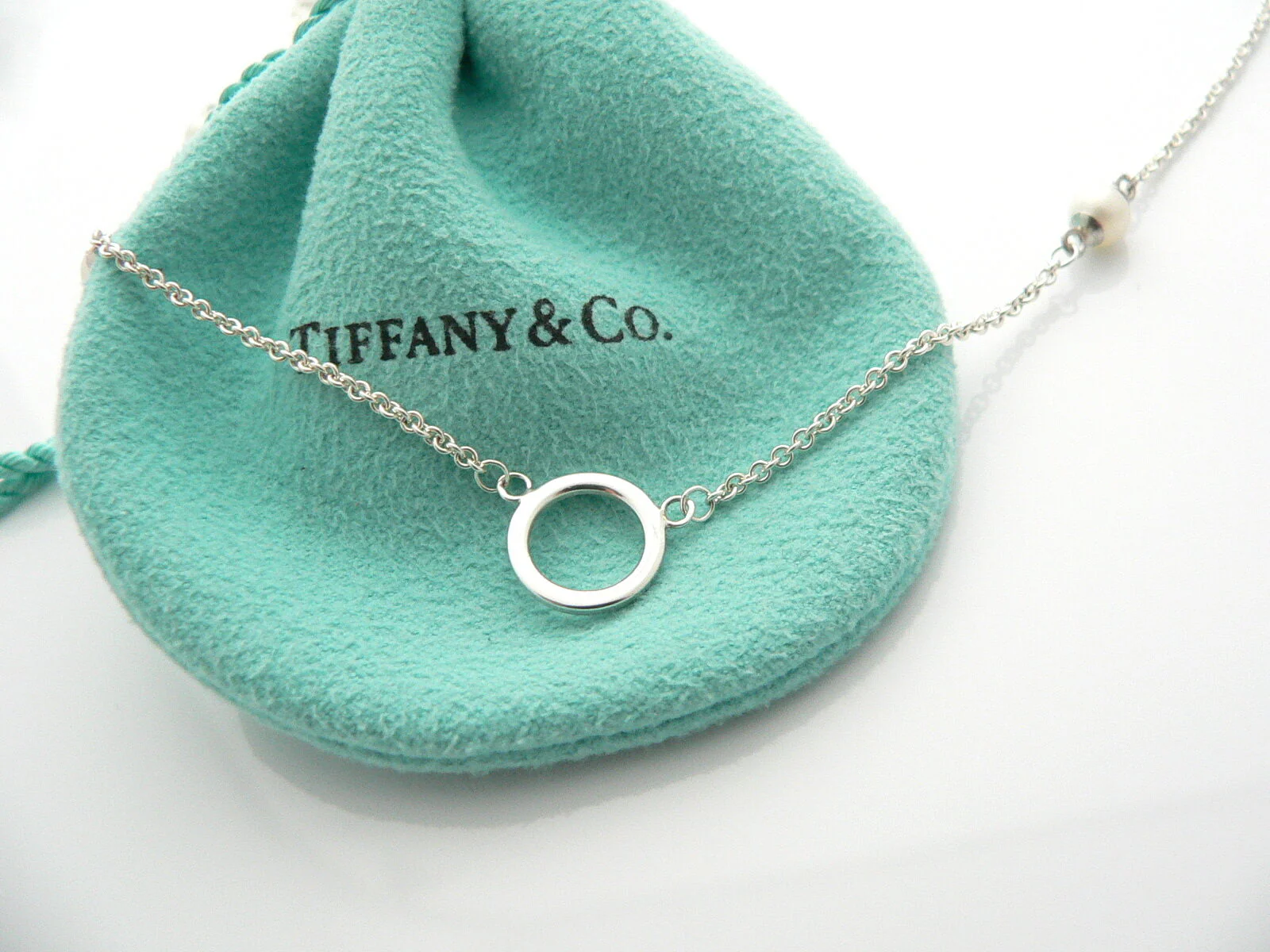 Tiffany & Co Pearls by the Yard Necklace Circle Pendant Chain Silver Gift Love