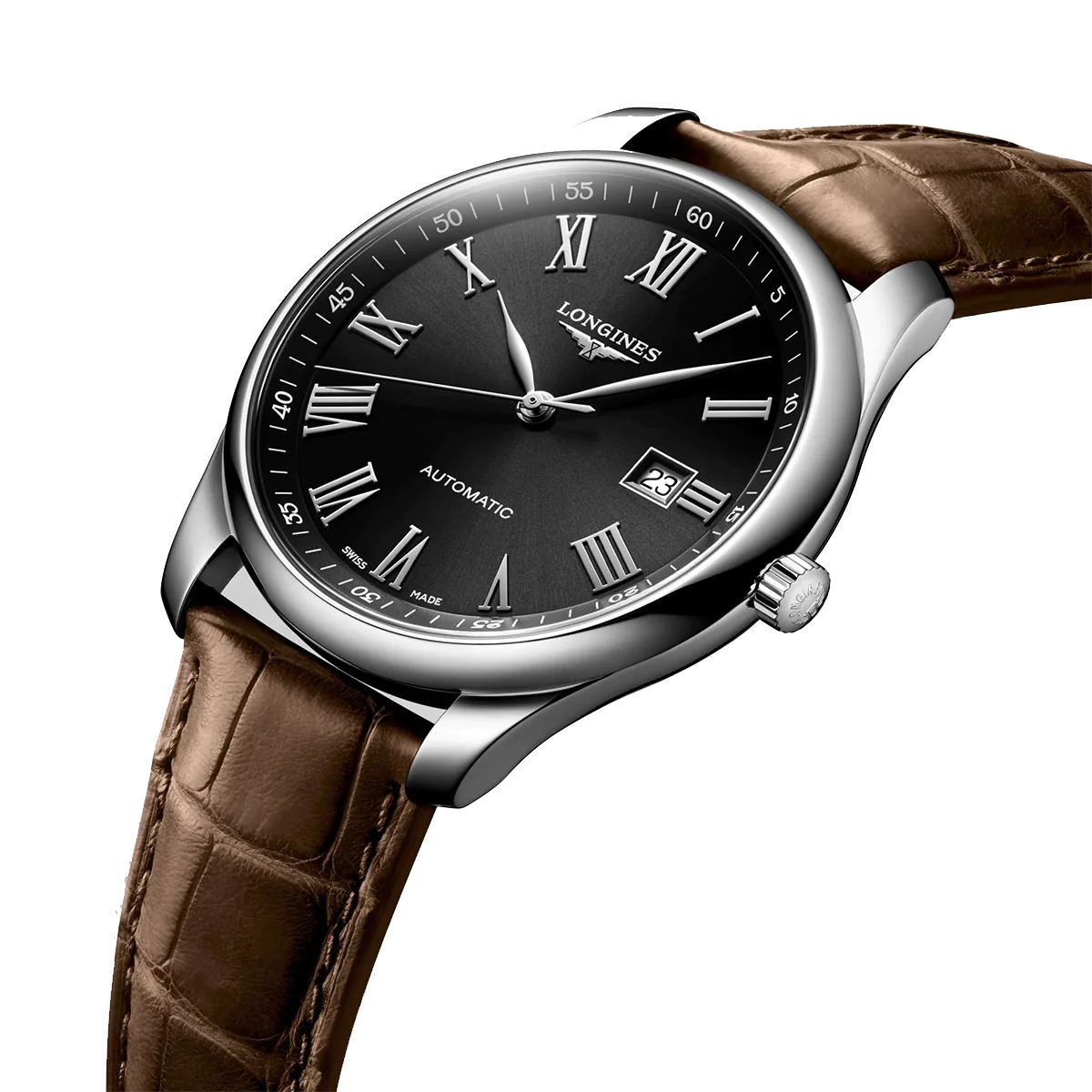 Master 42MM Automatic Black Dial Brown Leather Watch L28934592