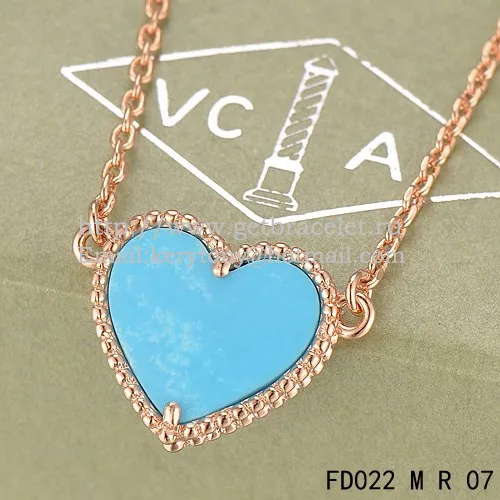 Van Cleef Arpels Sweet Alhambra Heart Pendant Pink Gold With Turquoise Mother Of Pearl