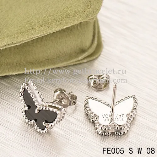 Van Cleef & Arpels Sweet Alhambra Butterfly Earrings White Gold With Black Onyx Mother Of Pearl