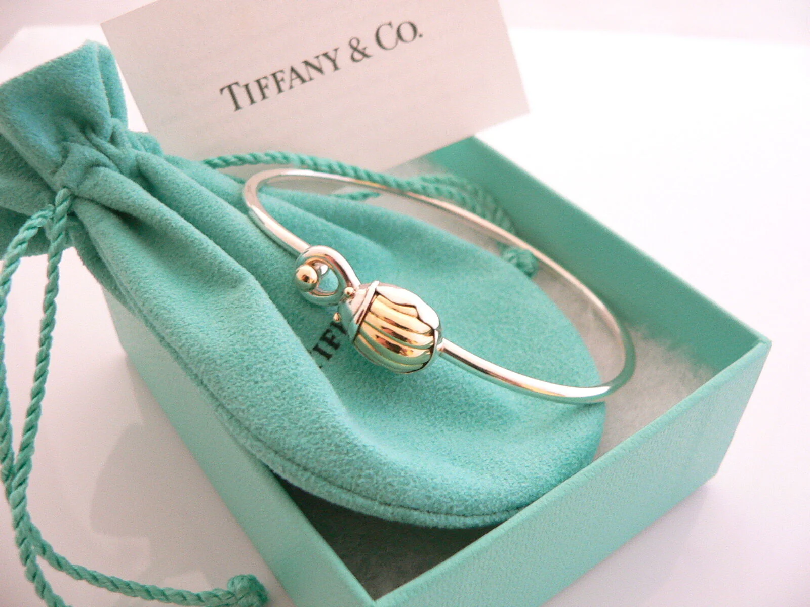 Tiffany & Co Bracelet Lucky Scarab Beetle Silver 18K Bangle Gift Pouch Love T Co