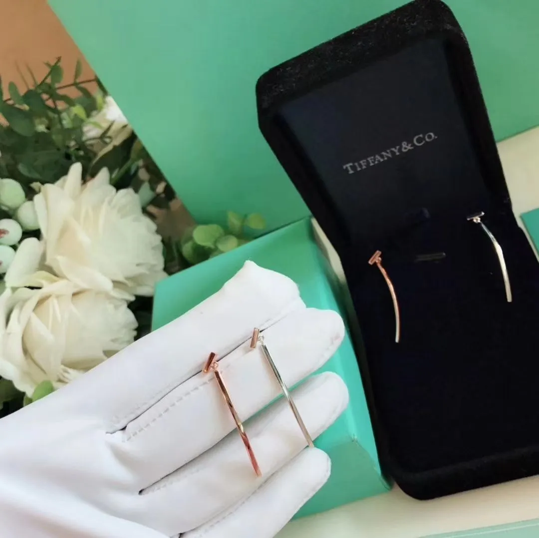 Design Tiffany T 925 Silver Wire Bar Pendant Ladies T Motif Earrings Rose Gold/Silver 62271906 Wholesale Valentines Day Gift