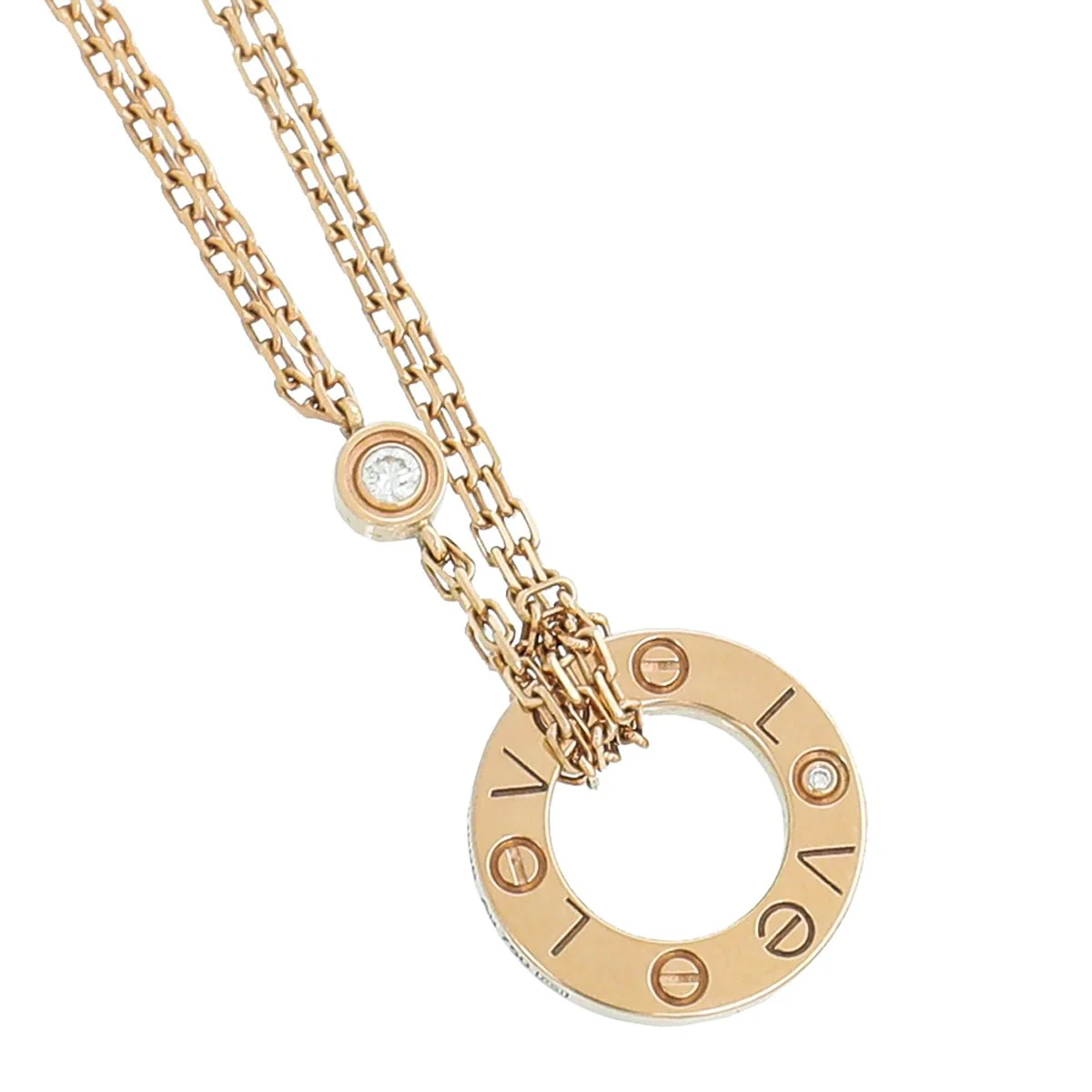 Cartier 18K Rose Gold 2 Diamond Love Necklace