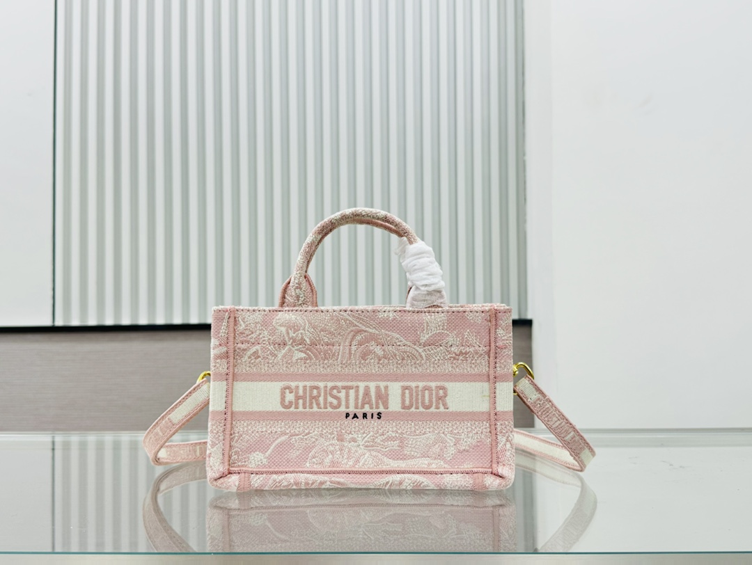 Dior Book Tote Mini Pink Tiger Embroider Shoulder Bag Handbag
