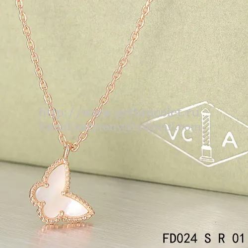 Van Cleef Arpels Lucky Alhambra Butterfly Necklace Pink Gold With White Mother Of Pearl