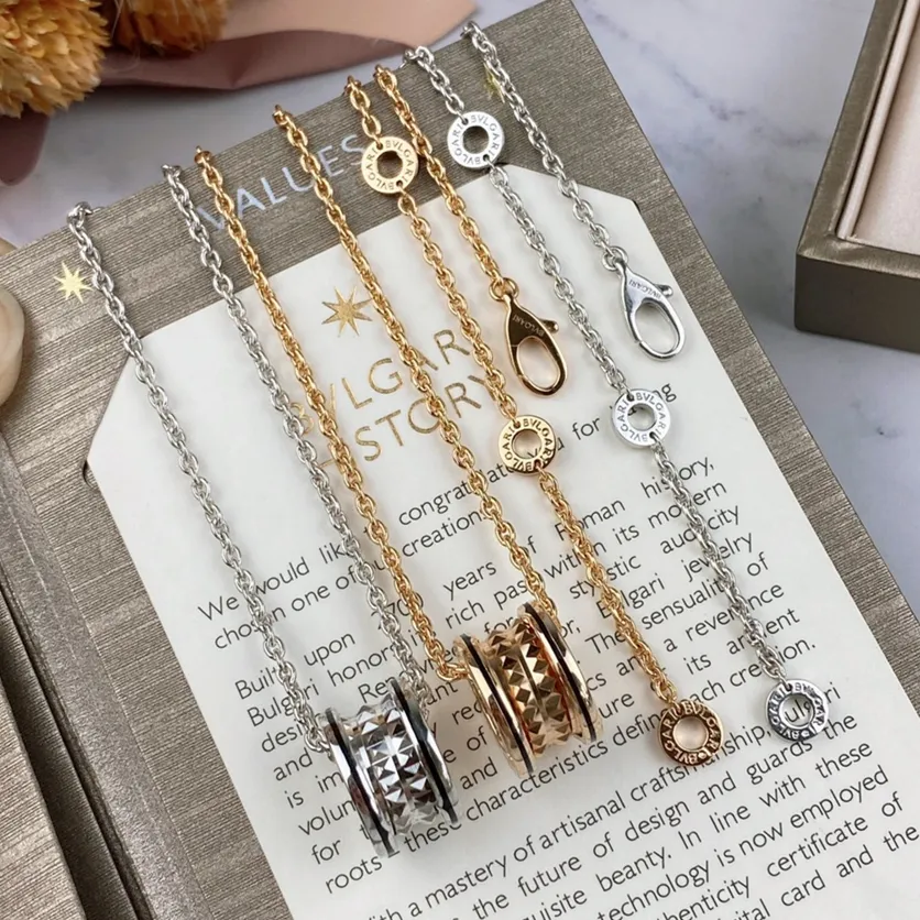 B.zero1 Rock Necklace with 18kt Rose Gold Pendant with Studded Spiral Black Ceramic Inserts on the Edges