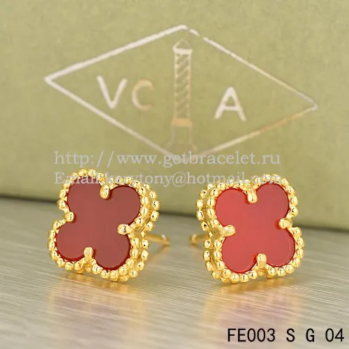 Van Cleef & Arpels Sweet Alhambra Earrings Yellow Gold With Carnelian Mother Of Pearl