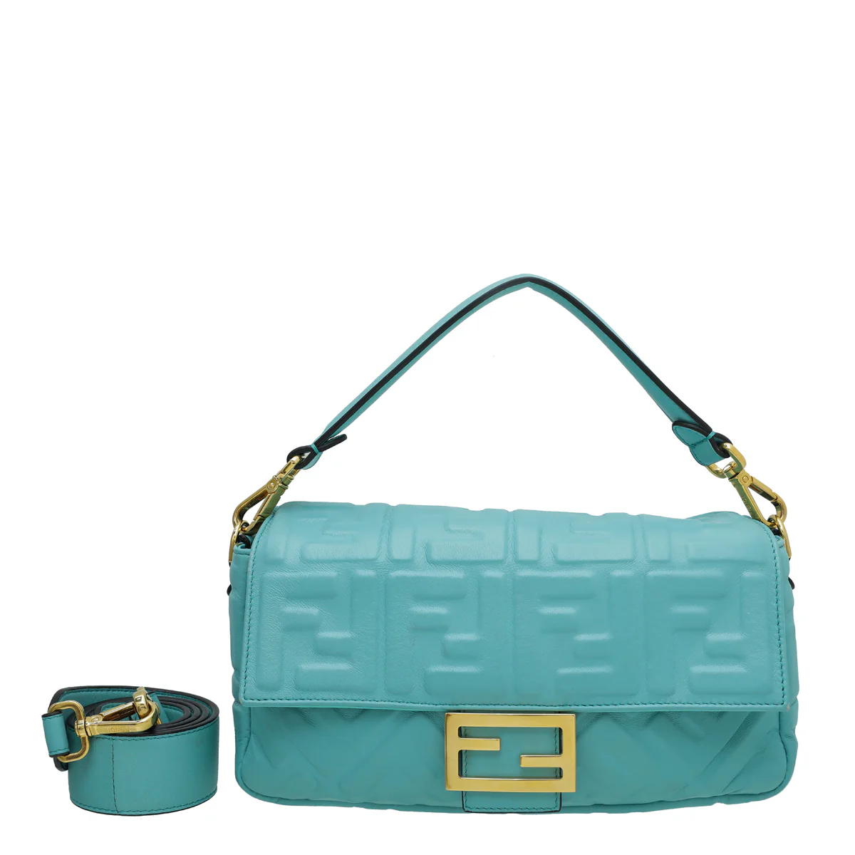 Fendi Tiffany Blue FF Embossed Baguette Medium Bag
