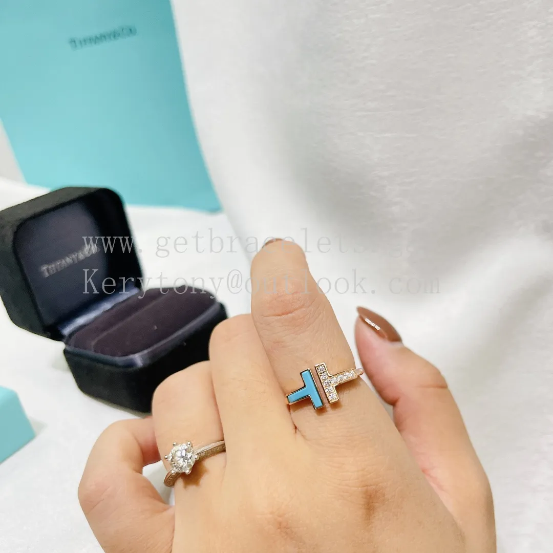 Tiffany T Wire Ring Turquoise and Diamonds Rose Gold
