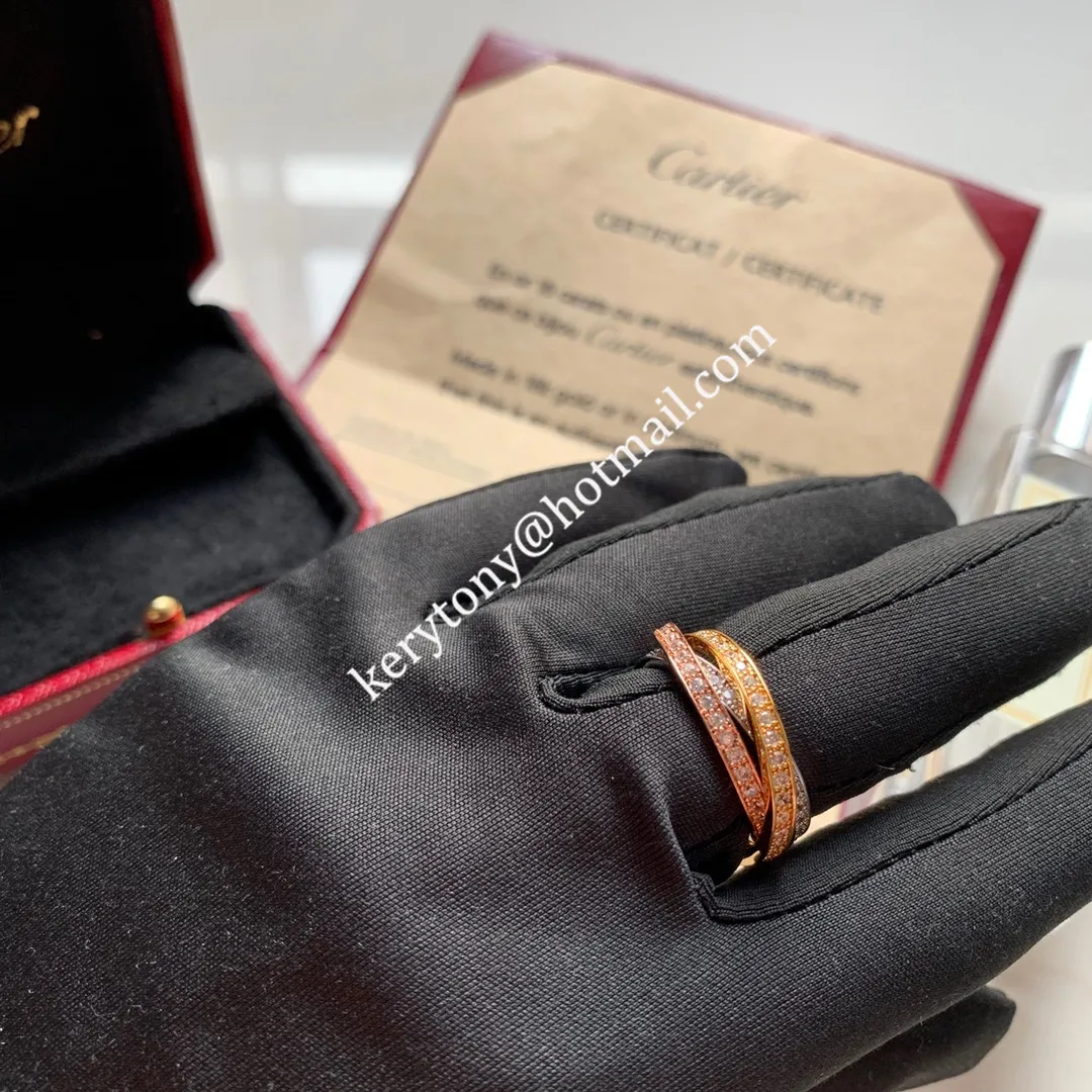 Top Sale Cartier Trinity Ring White Gold/Yellow God/Rose Gold With Pave Diamonds B4075100 Online