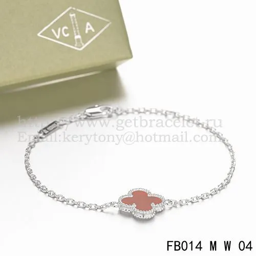 Van Cleef & Arpels Sweet Alhambra Bracelet White Gold With Carnelian Mother Of Pearl