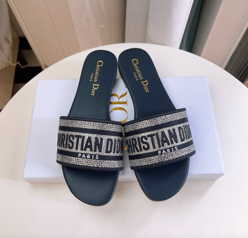 Dior DWAY Slide Slipper Sandals  With Diamonds (Replica)