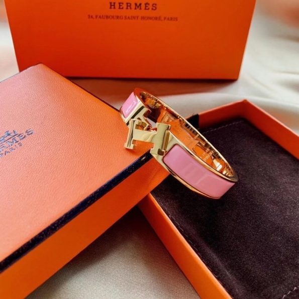 Hermes Bracelet Dupe, Clic H Bracelet, Pink Enamel
