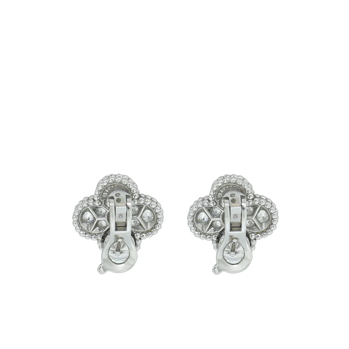 Van Cleef & Arpels 18K White Gold Diamond Vintage Alhambra Earrings