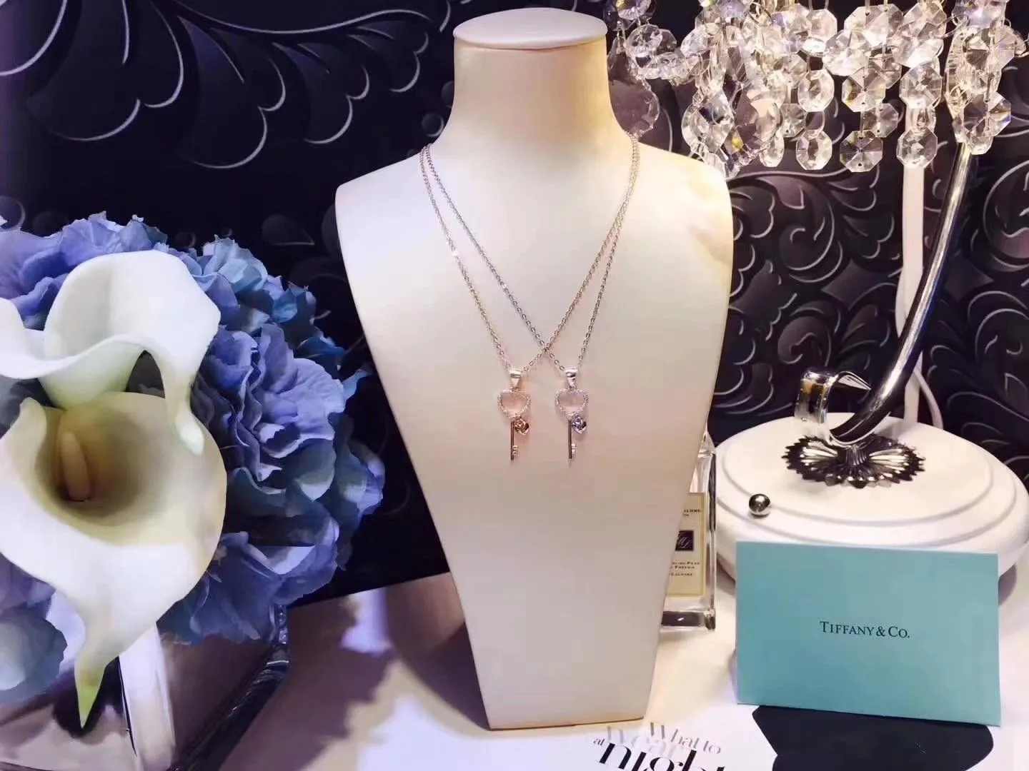 Couple Style Tiffany Keys Heart Key Crystals Pendant Necklace Lowest Price