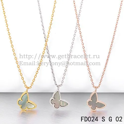 Van Cleef Arpels Lucky Alhambra Butterfly Necklace Yellow Gold With Gray Mother Of Pearl