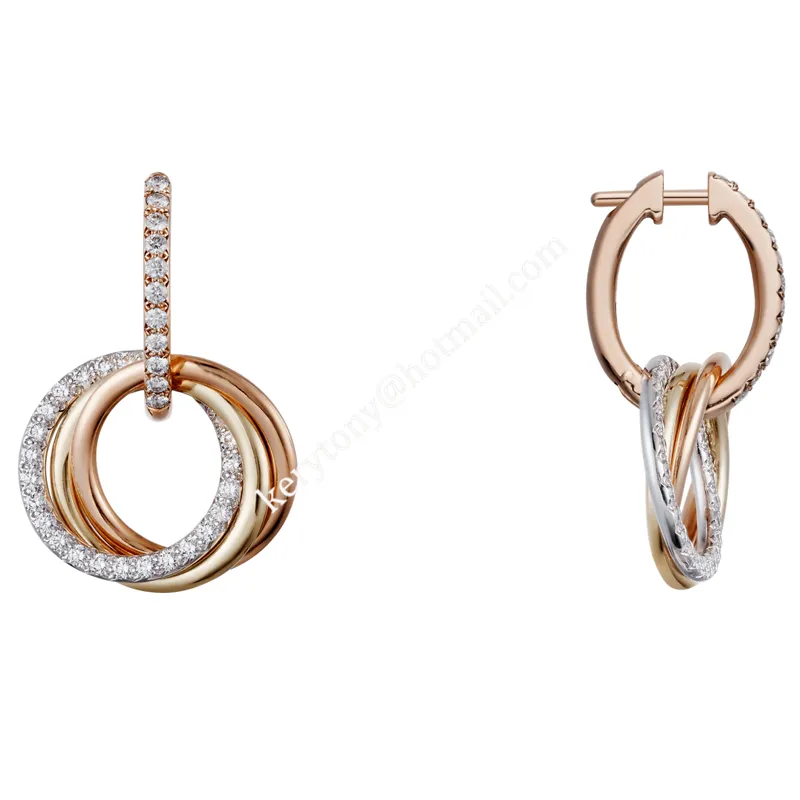 Classic Hot Selling Cartier Trinity Earrings White Gold/Yellow God/Rose Gold with Diamonds B8301259 in Uk