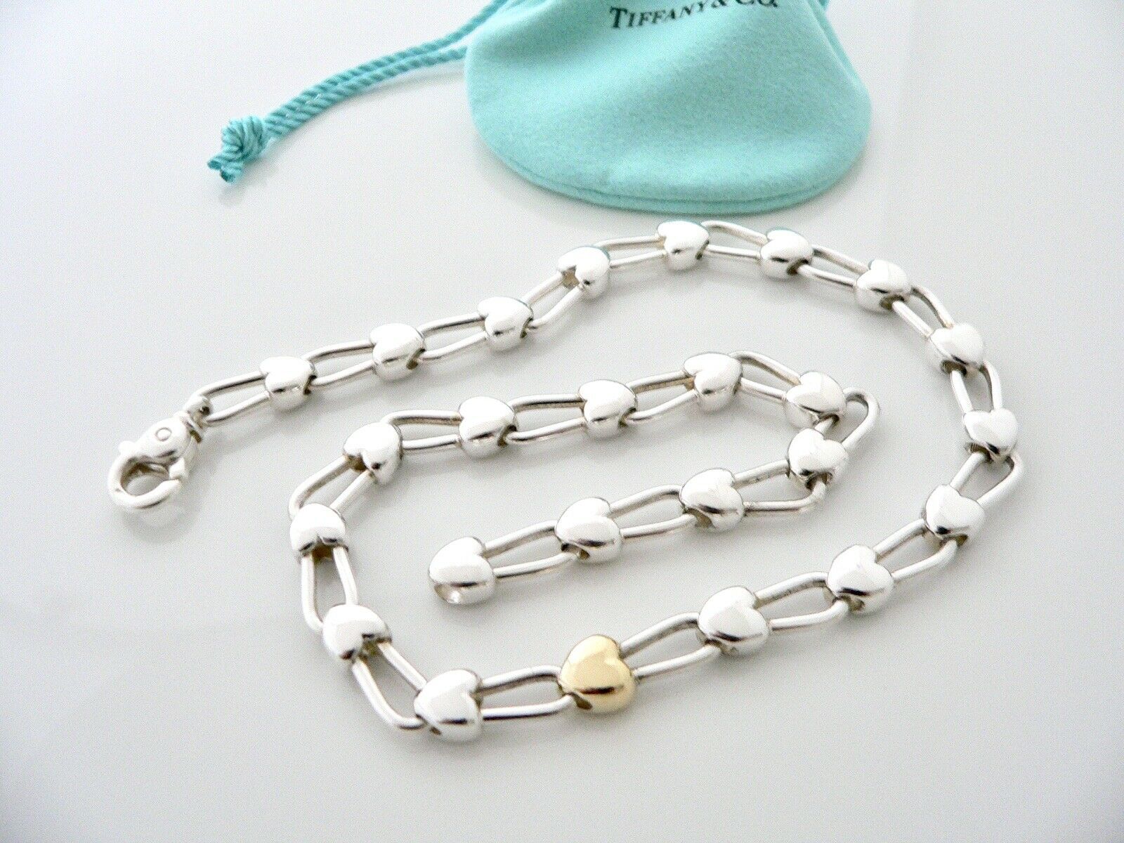Tiffany & Co Silver Gold Heart Link Padlock Necklace Chain Pendant Charm Gift