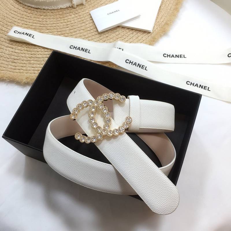 Chanel Belt With Beaded Buckle White With Gold Toned Hardware Women Belt 30MM