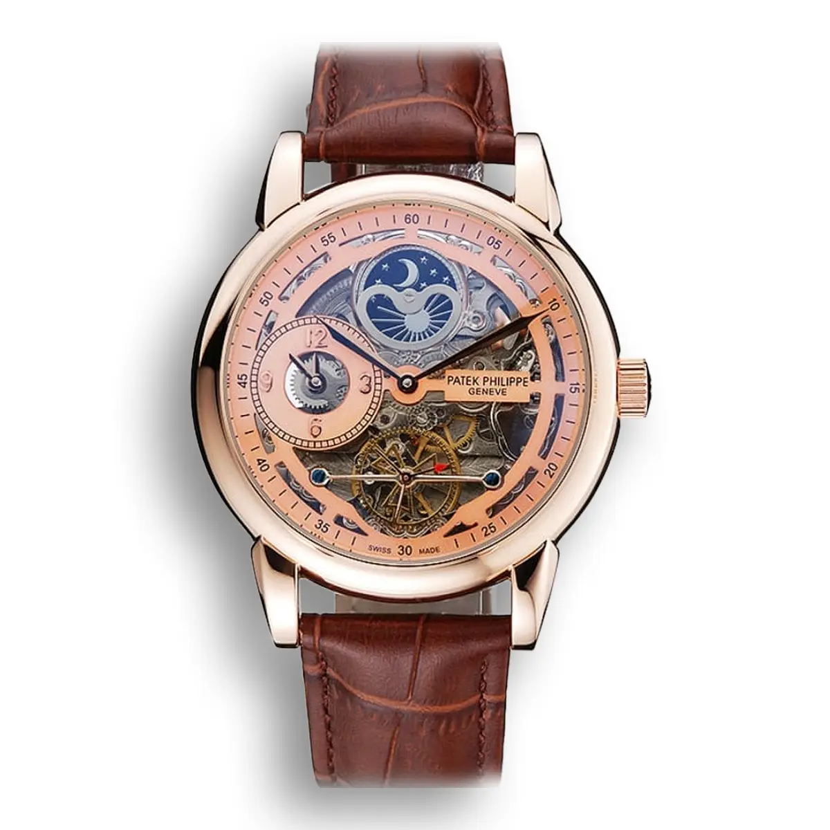 Dual Time Moonphase Tourbillon Dial Rose Gold 44 mm, Rose Gold Plated