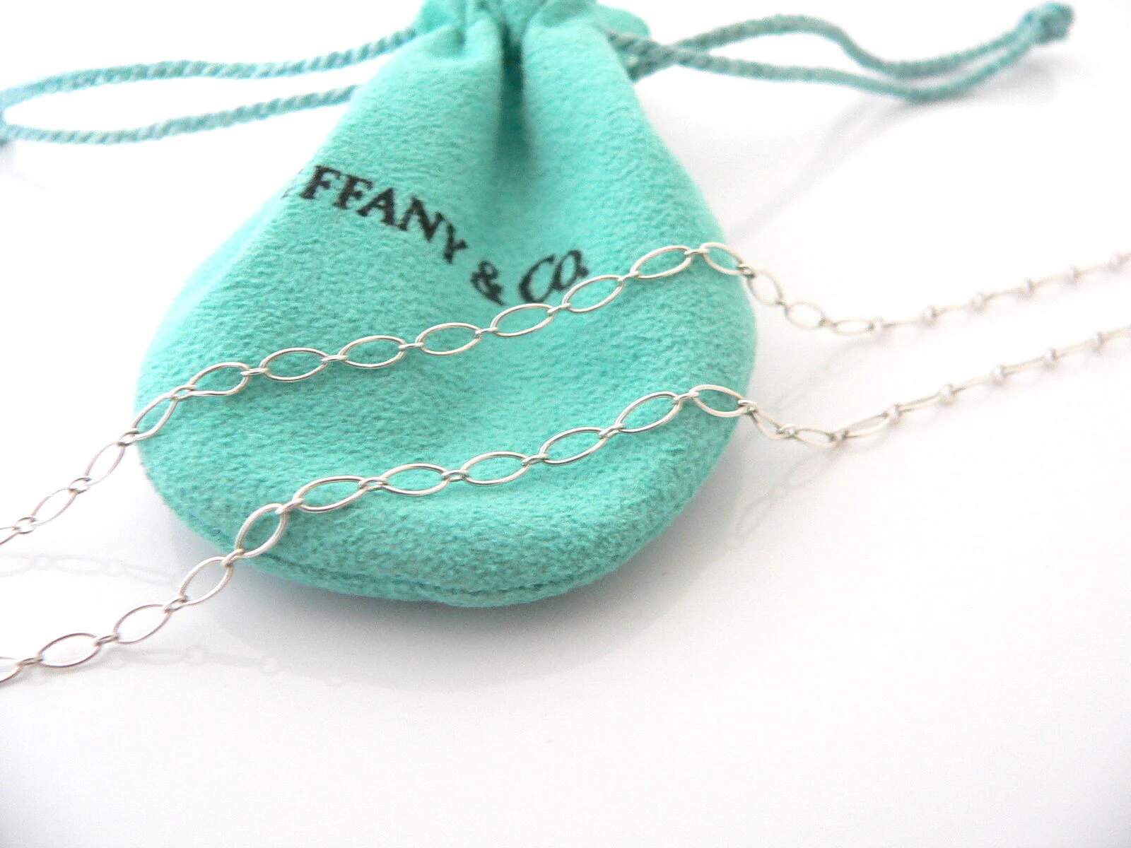 Tiffany Co Silver 18K Rose Gold Oval Heart Key Necklace Pendant Charm 18 Inches