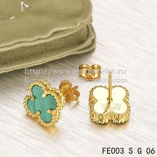 Van Cleef & Arpels Sweet Alhambra Earrings Yellow Gold With Malachite Mother Of Pearl