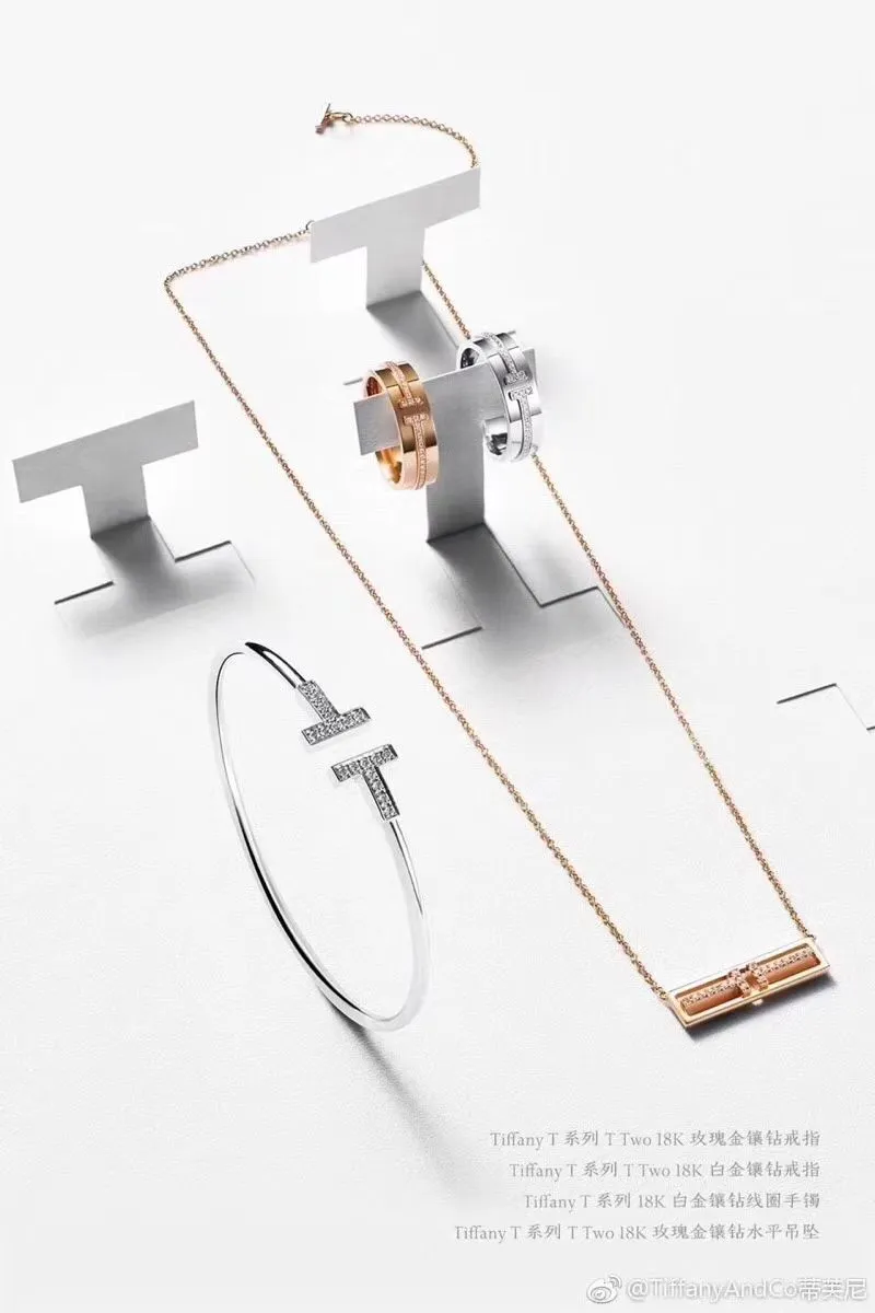 Quality Luxury Tiffany T Two Open Horizontal Bar Pendant Female Diamonds Necklace Rose Gold/ Yellow Gold / Silver 60991359