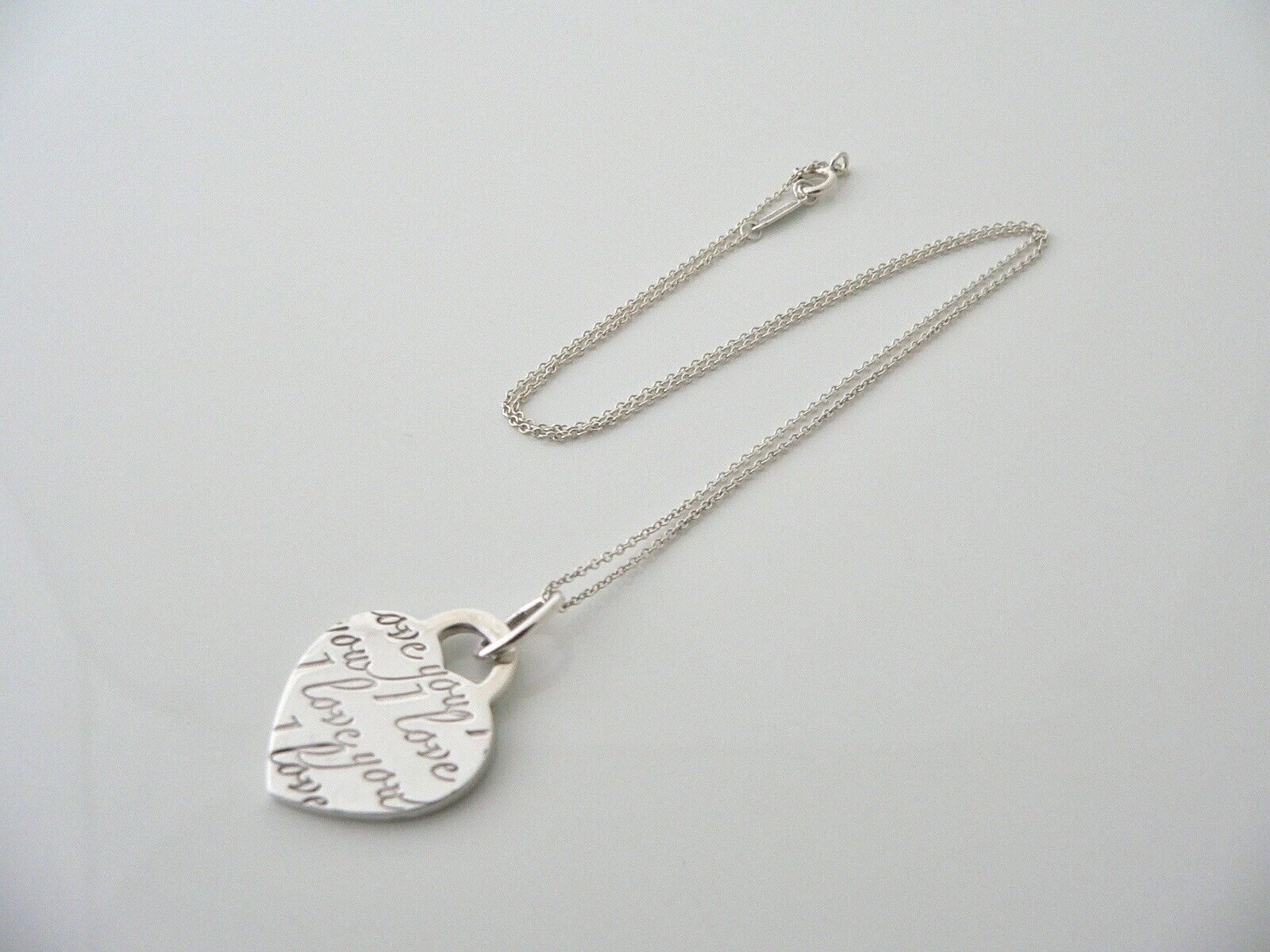 Tiffany & Co Heart I Love You Necklace Pendant Charm Chain Silver Gift 17.5 Inch