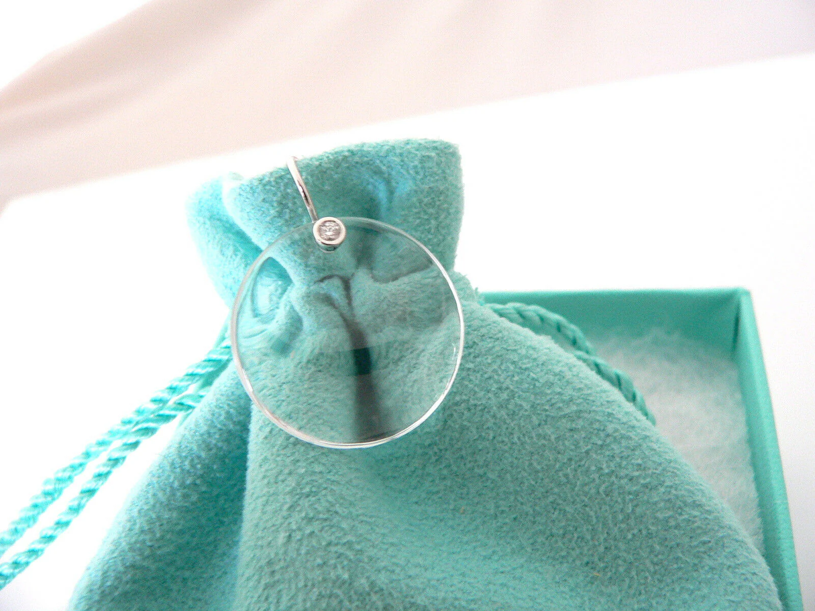 Tiffany & Co Peretti Platinum Diamonds Rock Crystal Disc Dangle Earrings Pouch