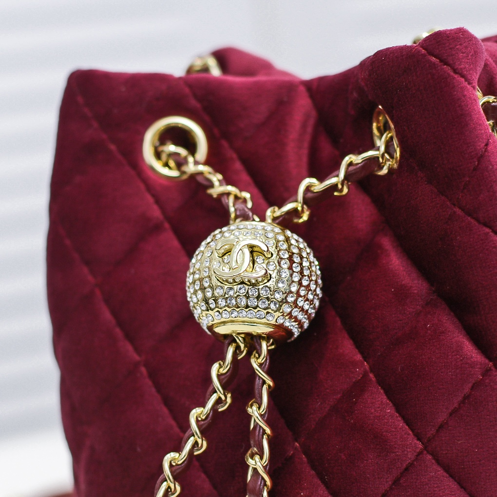 Chanel Bucket Bag Velvet Rhinestones Shoulder Bag Handbag