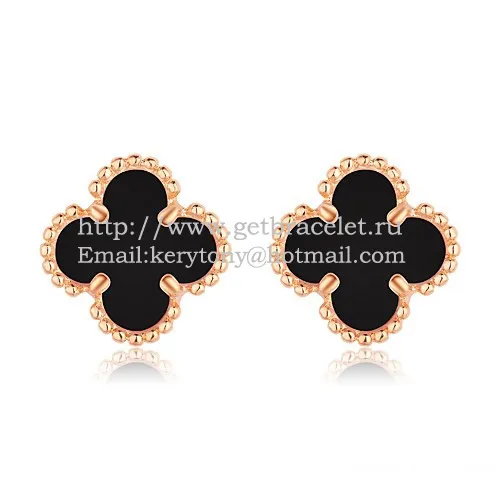 Van Cleef & Arpels Sweet Alhambra Earrings Pink Gold With Black Onyx Mother Of Pearl