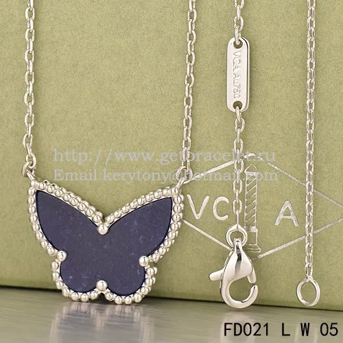 Van Cleef Arpels Lucky Alhambra Butterfly Pendant White Gold With Lapis Stone Mother Of Pearl