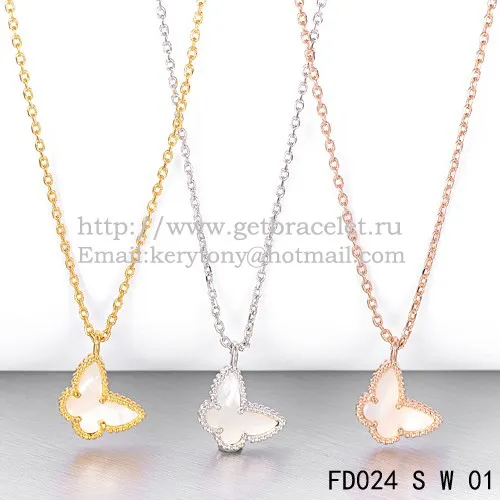 Van Cleef Arpels Lucky Alhambra Butterfly Necklace White Gold With White Mother Of Pearl