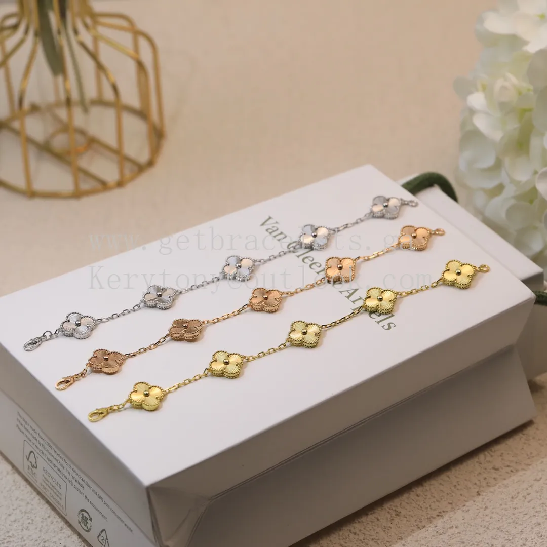 Van Cleef & Arpels Vintage Alhambra Bracelet 5 Motifs Guilloche Yellow Gold/Rose Gold/White Gold