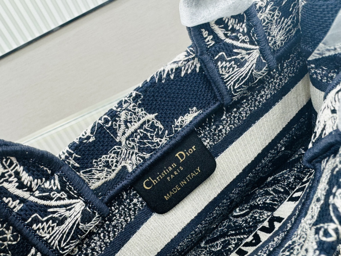 Dior Book Tote Mini Black And Blue Tiger Embroider Shoulder Bag Handbag