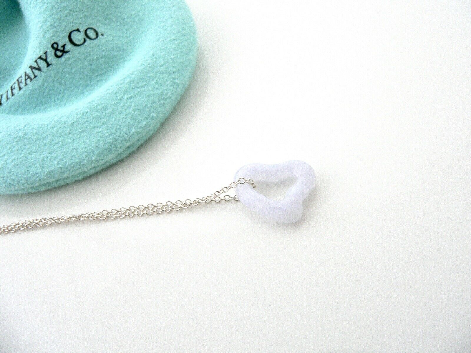 Tiffany & Co Blue Lace Agate Necklace Pendant Charm Chain Silver Gift Pouch Love