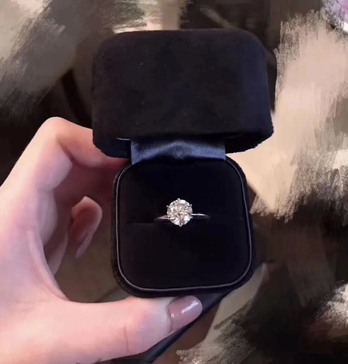 Copy Tiffany Setting One Diamond Sterling Silver Ring Valentines Day Women Gift