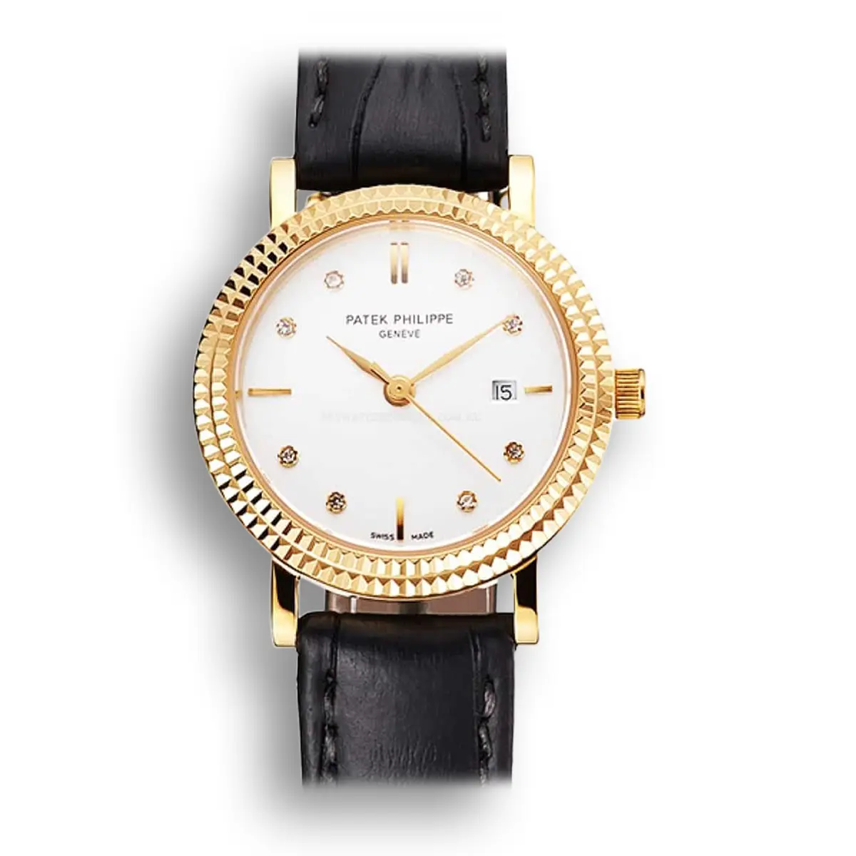 Calatrava White & Diamond Dial 28 mm, Yellow Gold Plated