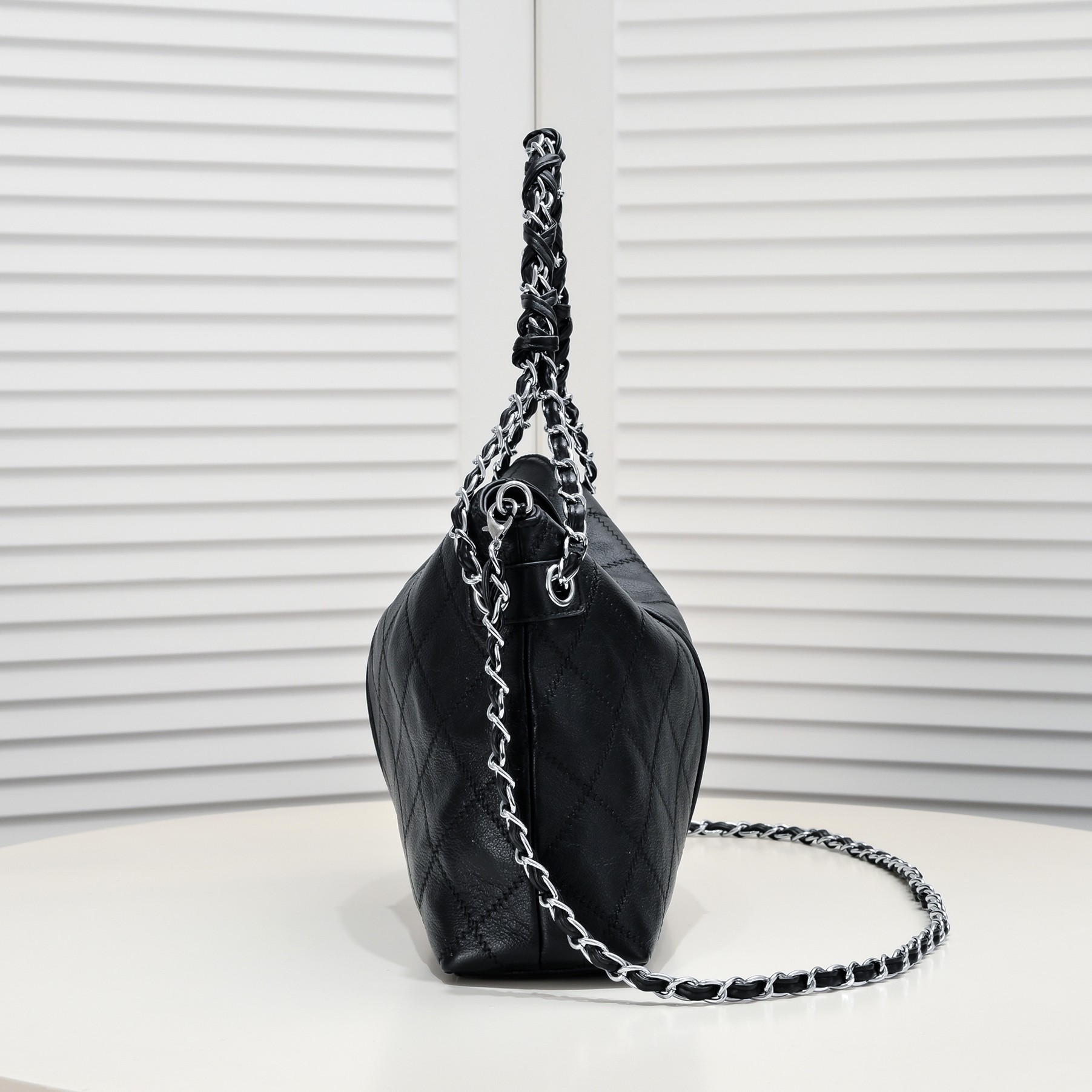 Chanel Vintage Black and Silver Underarm Tote Shoulder Bag Handbag