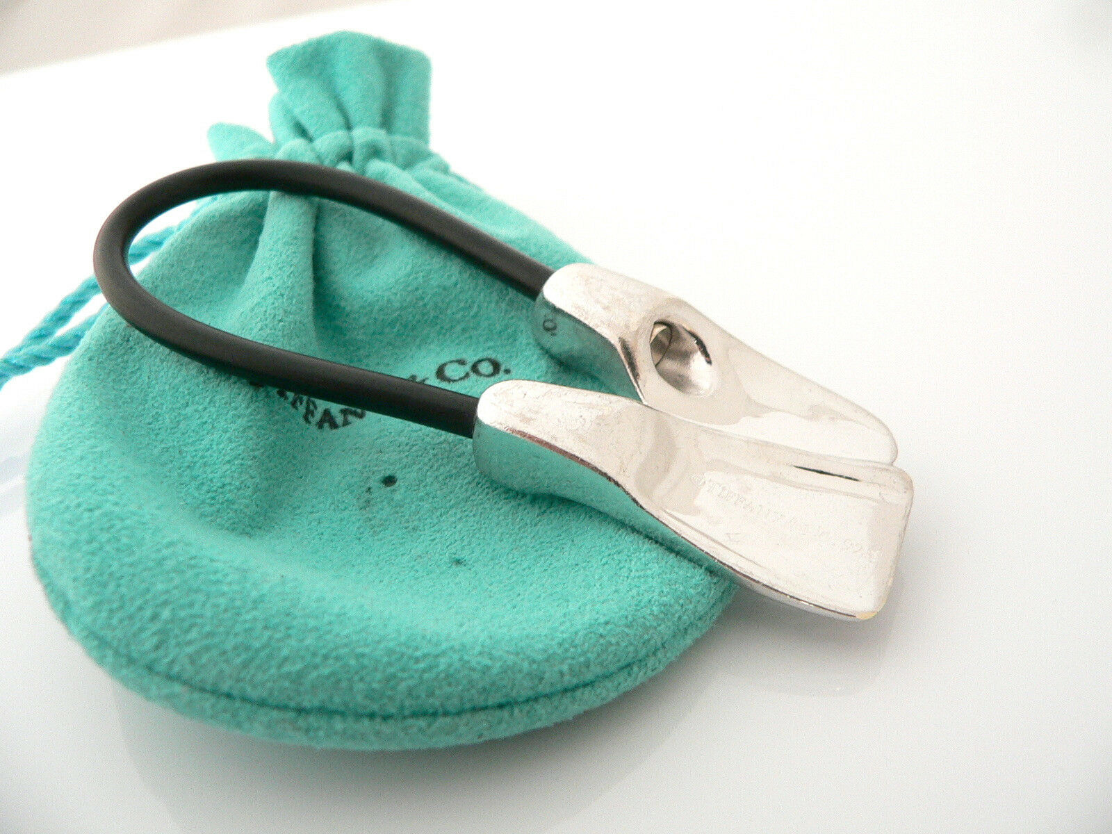 Tiffany & Co Silver Scuba Flipper Fins Black Rubber Key Ring Chain Keychain Gift