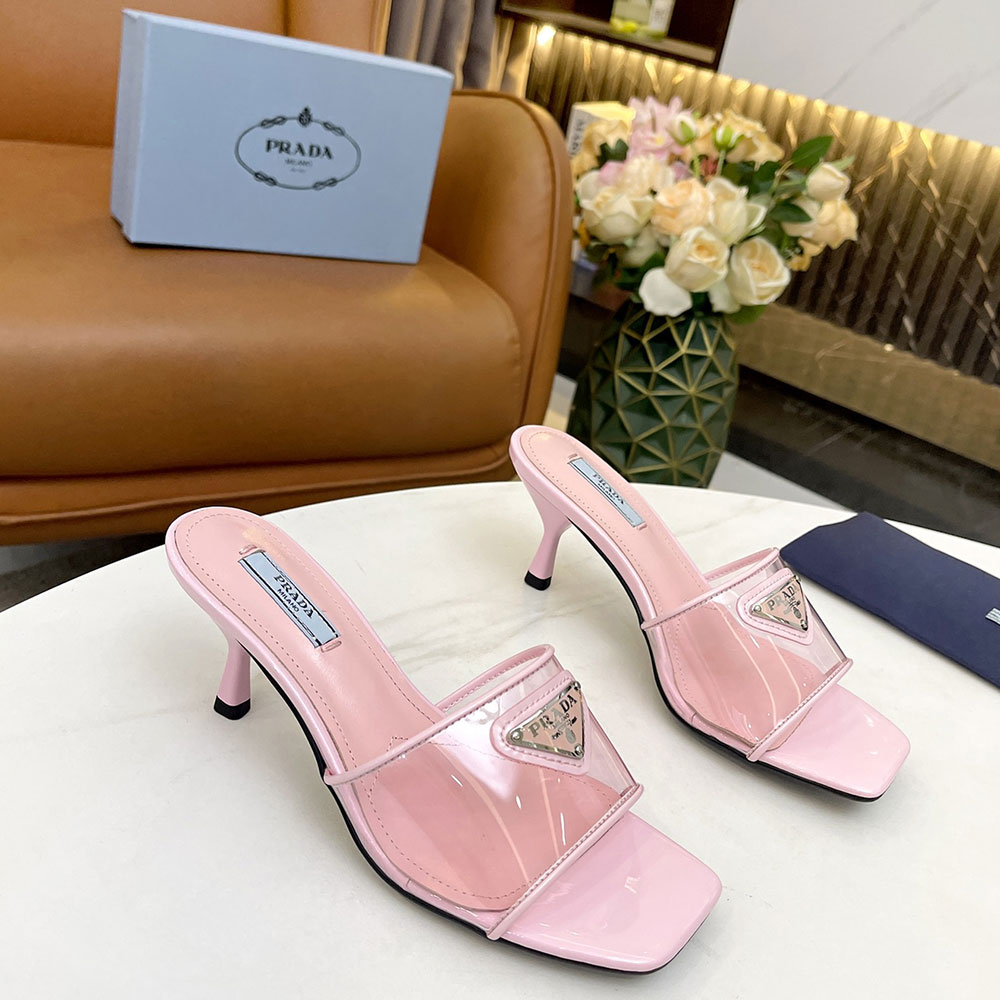 Prada Leather Heel Sandals Slide Sandal (Replica)