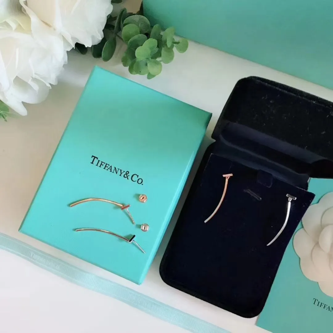 Design Tiffany T 925 Silver Wire Bar Pendant Ladies T Motif Earrings Rose Gold/Silver 62271906 Wholesale Valentines Day Gift