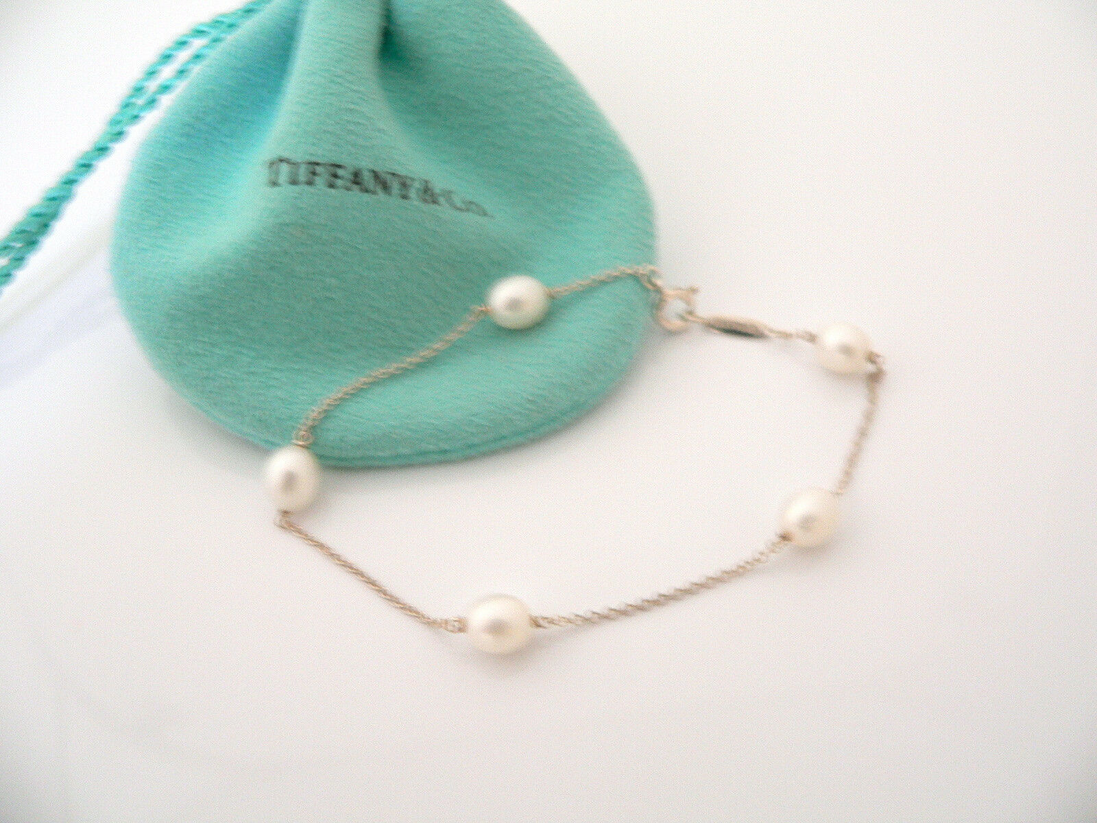 Tiffany & Co Silver Pearls by the Yard Bracelet Bangle 7.4 Inch Chain Gift Love