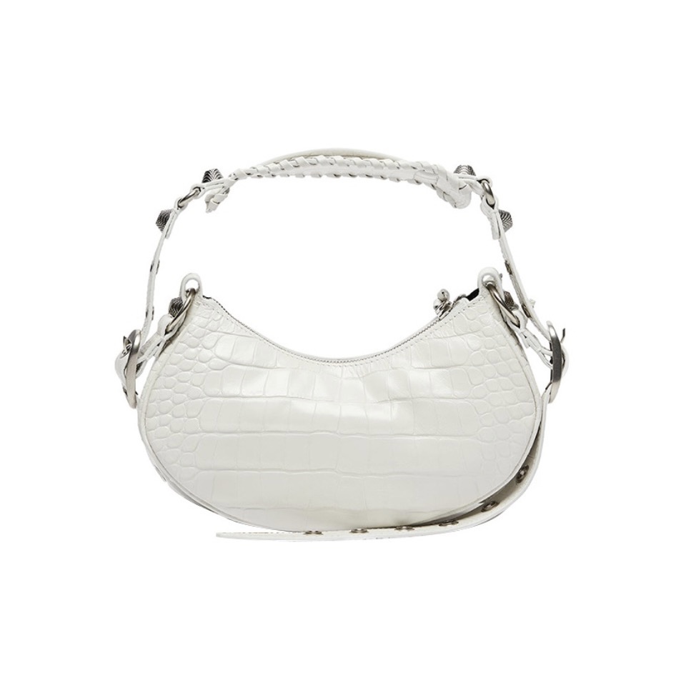 BALENCIAGA Le Cagole XS studded crinkled-leather shoulder bag White(Replica)