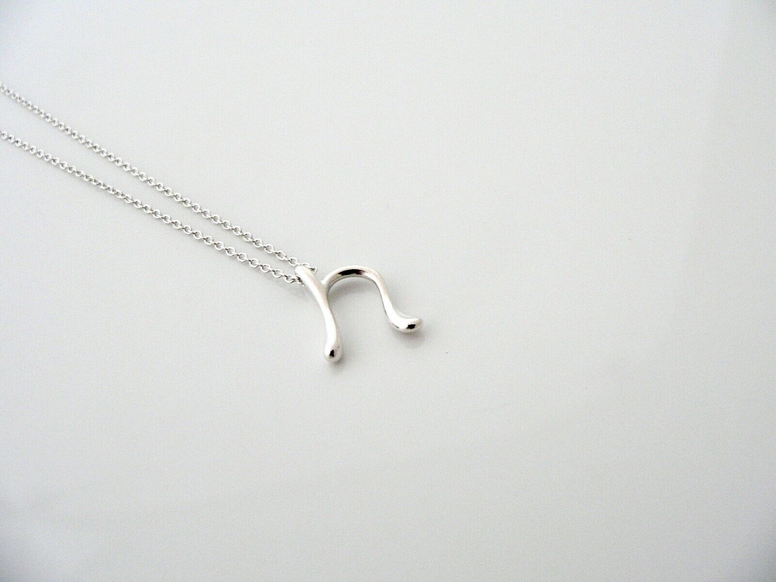 Tiffany & Co Silver Peretti Alphabet N Necklace Pendant Chain Charm Gift Love
