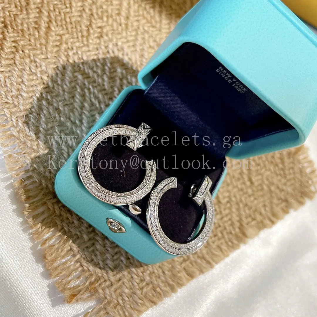 Tiffany T T1 Open Hoop Earrings in Rose Gold/White Gold With Pave Diamonds