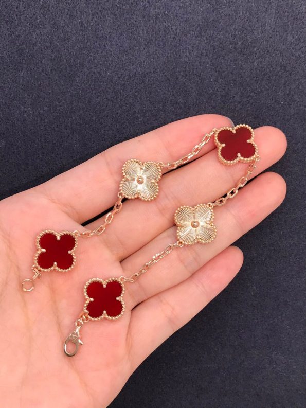 Van Cleef Bracelet Dupe – Red & Gold Clover Bracelet, Rose Gold