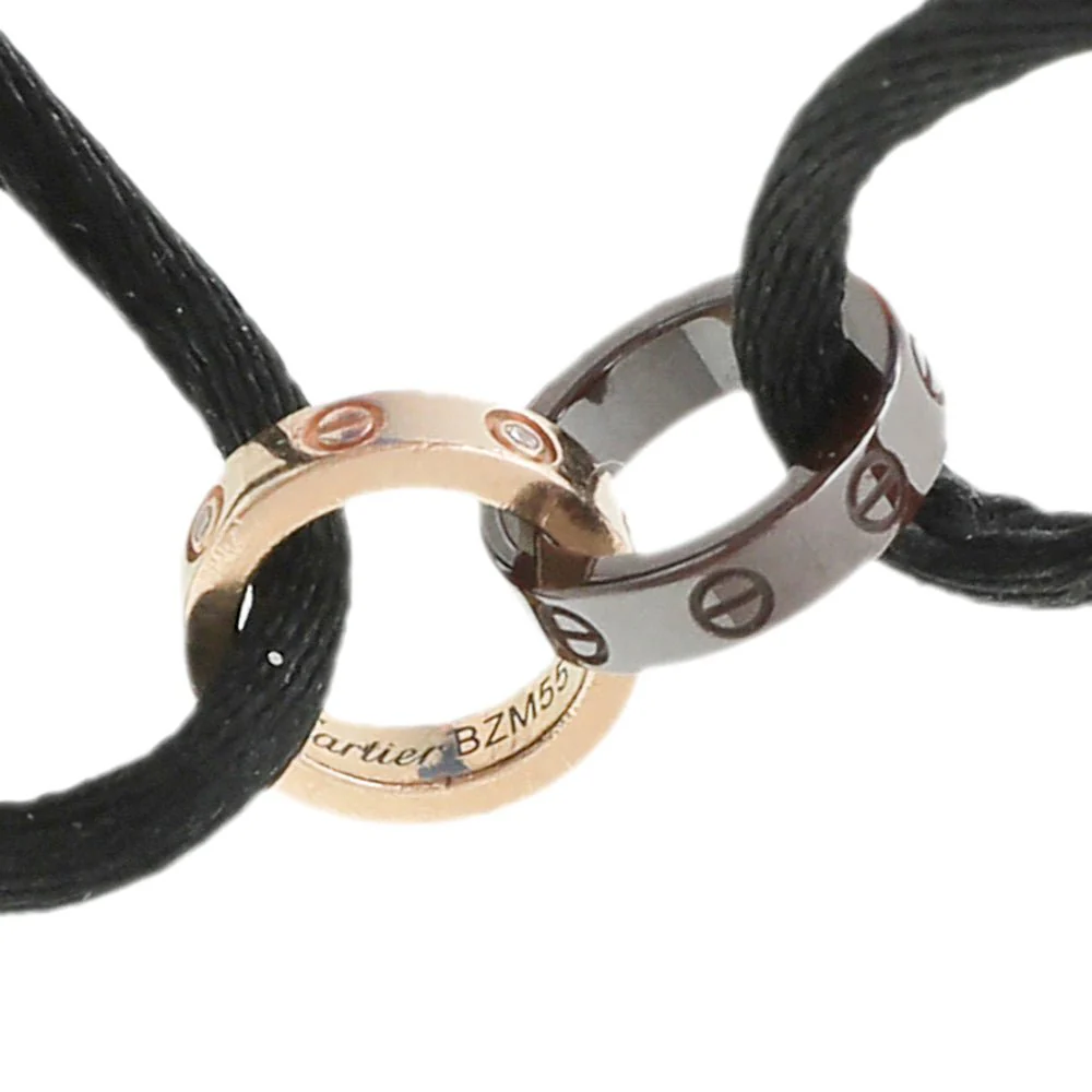 Cartier 18K Rose Gold 4 Diamond Black Ceramic Cord Love Bracelet